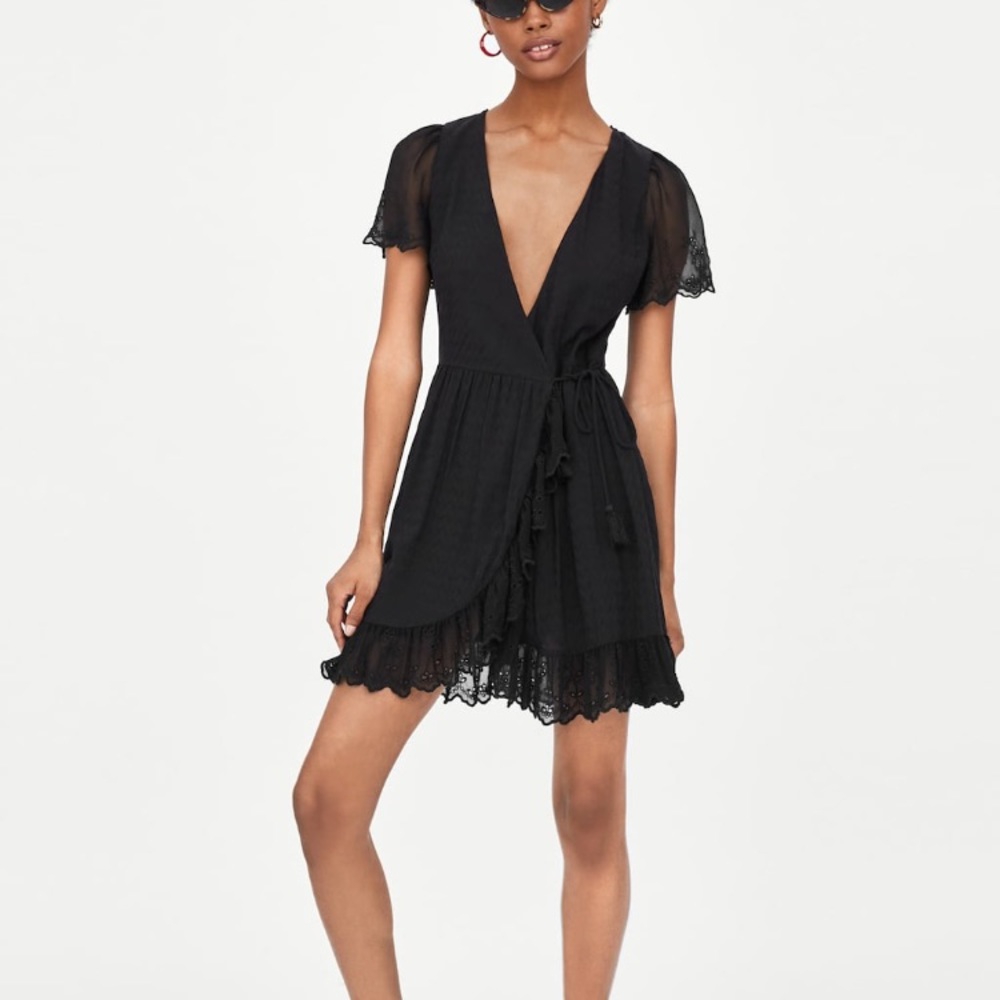 🌸SOLD🌸 Zara Mini Black Wrap Crossed Dress - Picture 1 of 5